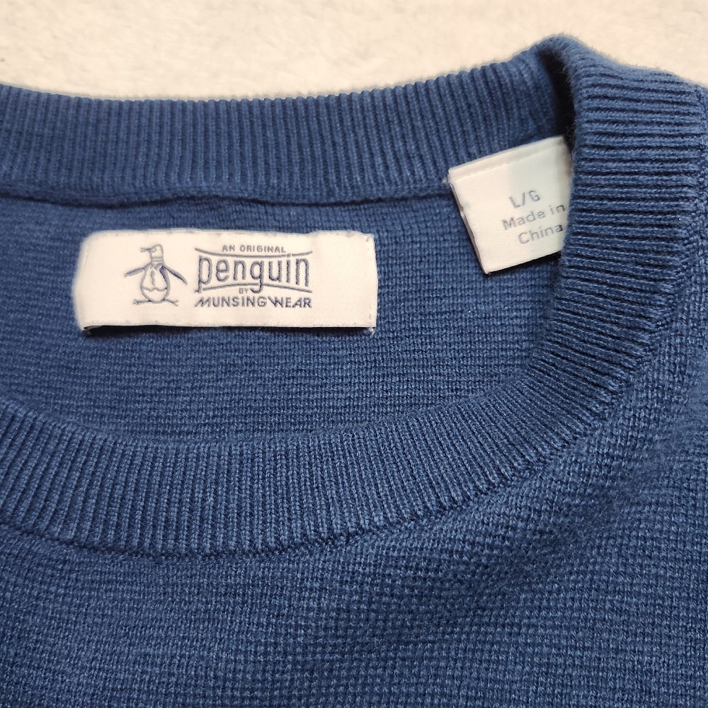 ORIGINAL PENGUIN Men's Crewneck Pullover Sweater Poseidon Blue Stripe Large - Picture 6 of 10